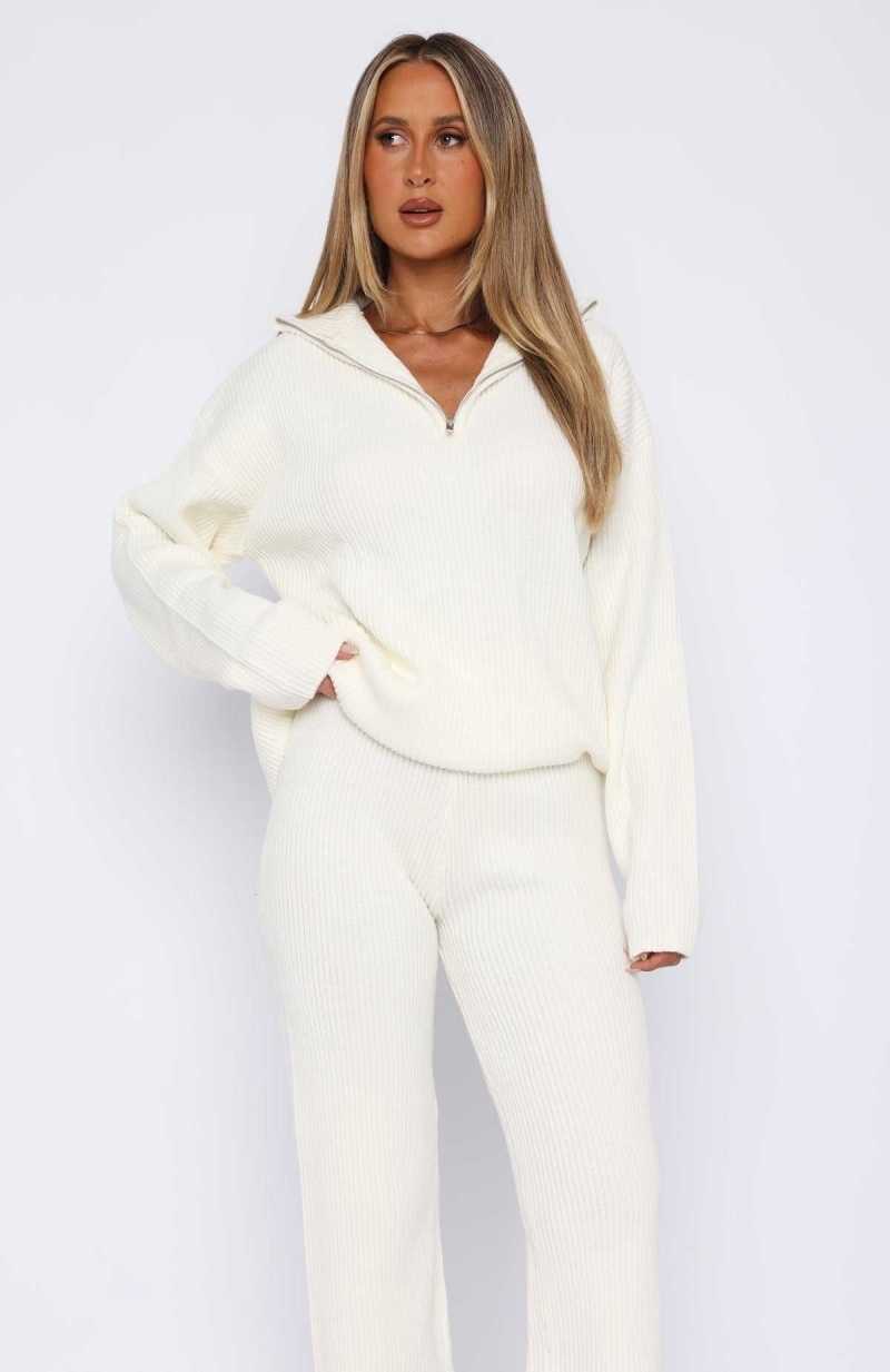 White Fox Let's Get Cosy Knit Sweater Cream | GQXLTU-467