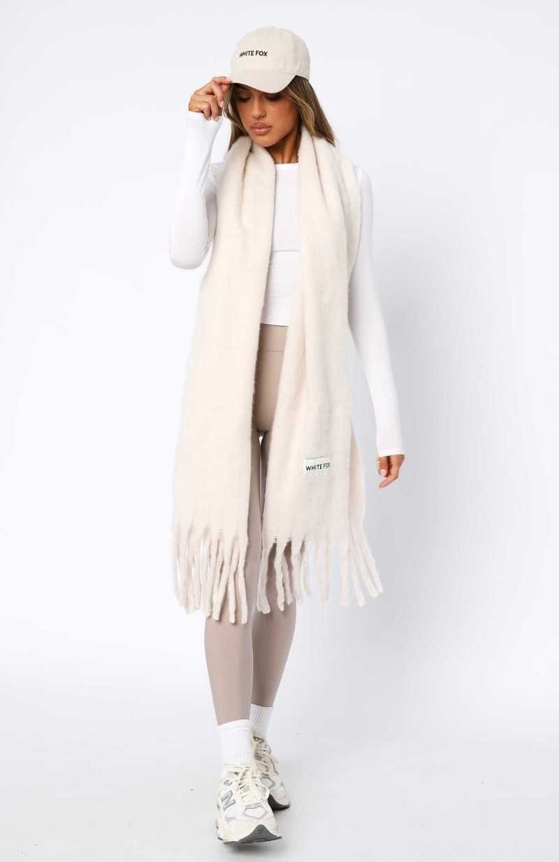 White Fox Let's Get Cozy Oversized Scarf Winter White | LJROXT-210