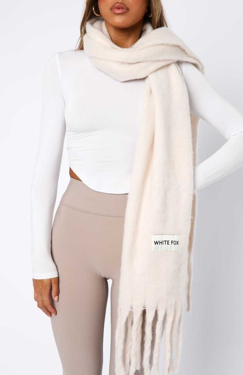 White Fox Let's Get Cozy Oversized Scarf Winter White | LJROXT-210