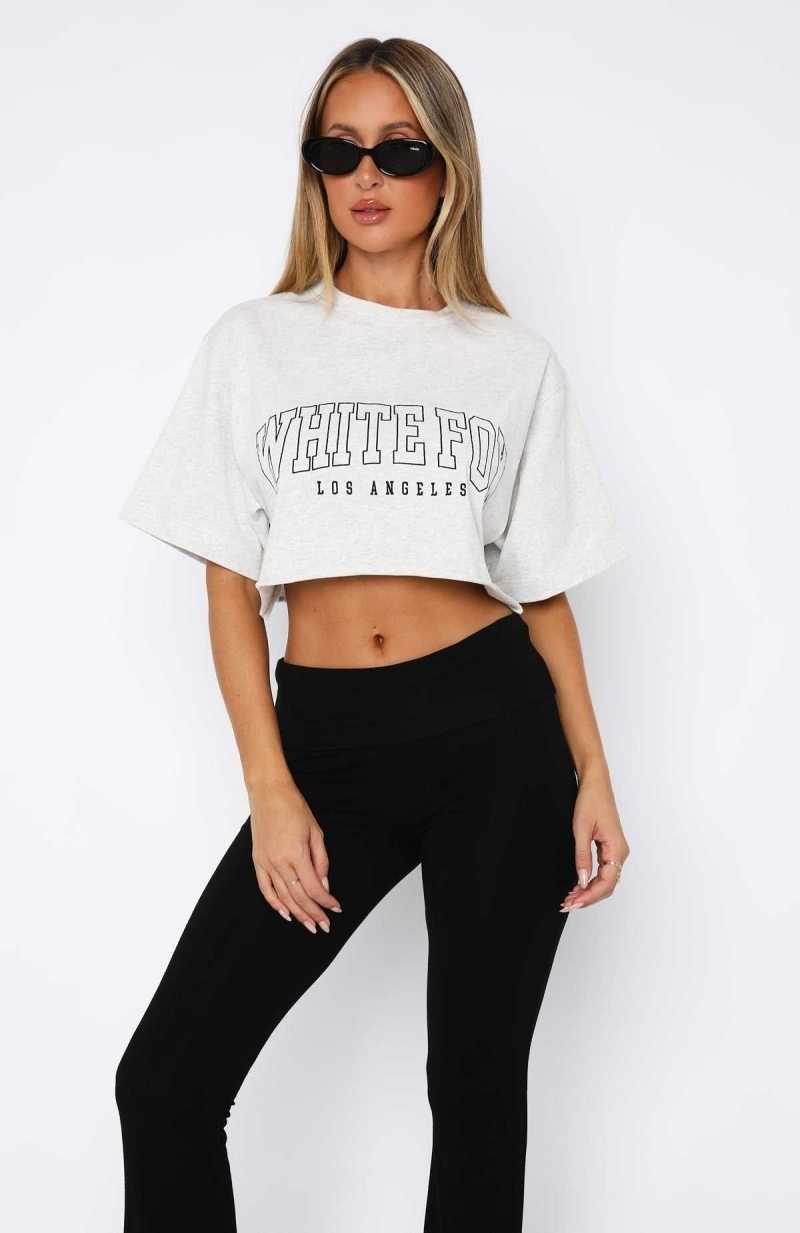 White Fox Let's Get Started Oversized Cropped Tee Grey Marle | ADLFUV-567