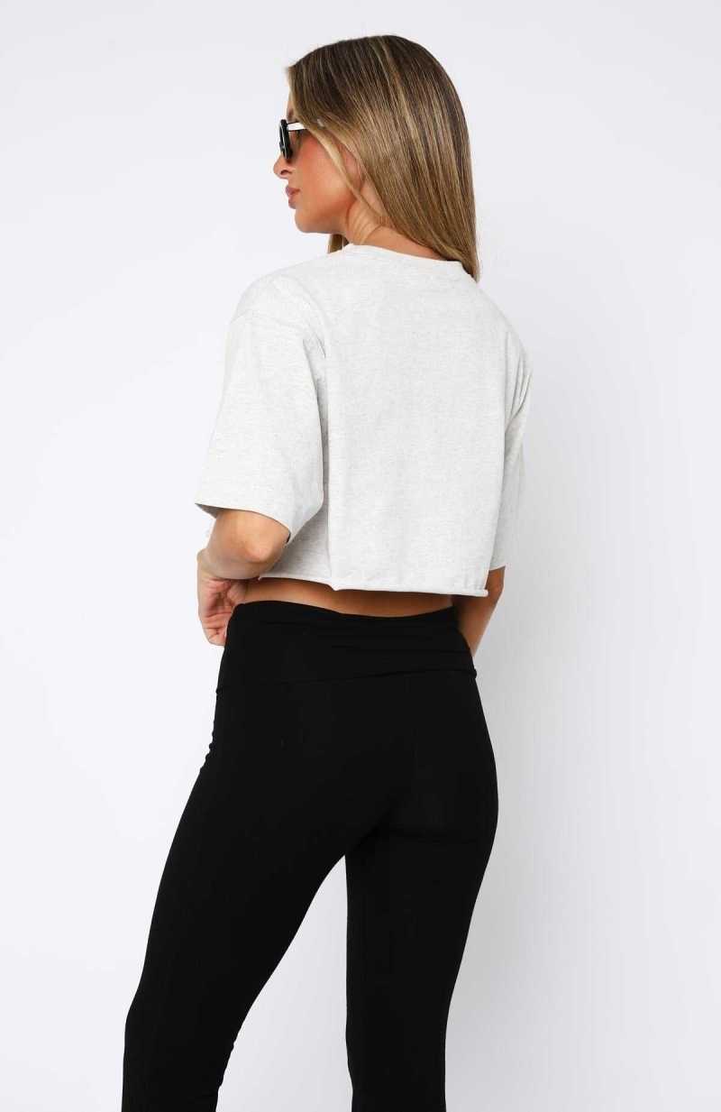 White Fox Let's Get Started Oversized Cropped Tee Grey Marle | ADLFUV-567