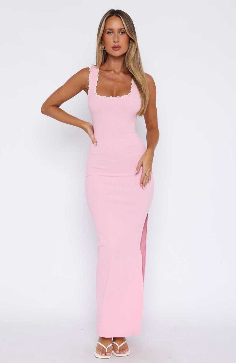 White Fox Level You Up Maxi Dress Baby Pink | HBEDCU-613