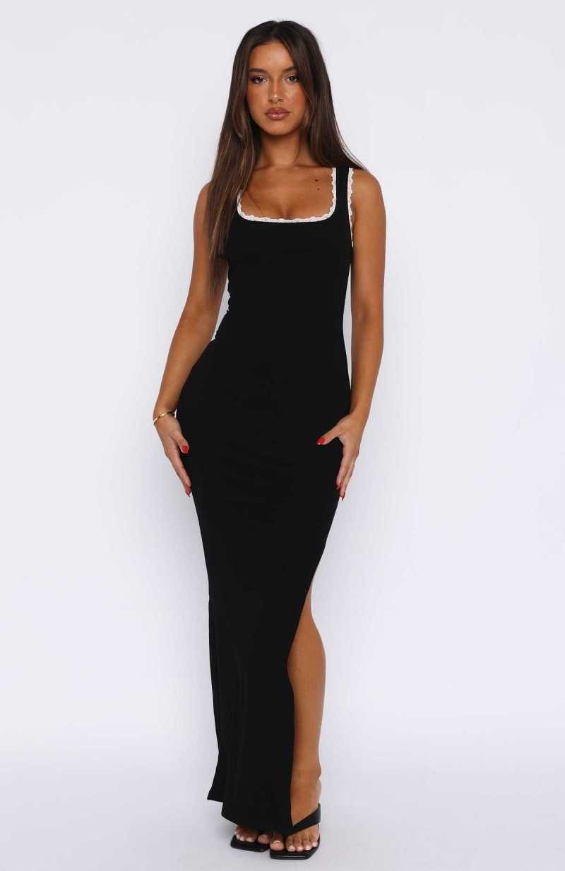 White Fox Level You Up Maxi Dress Black | BZNDLJ-672