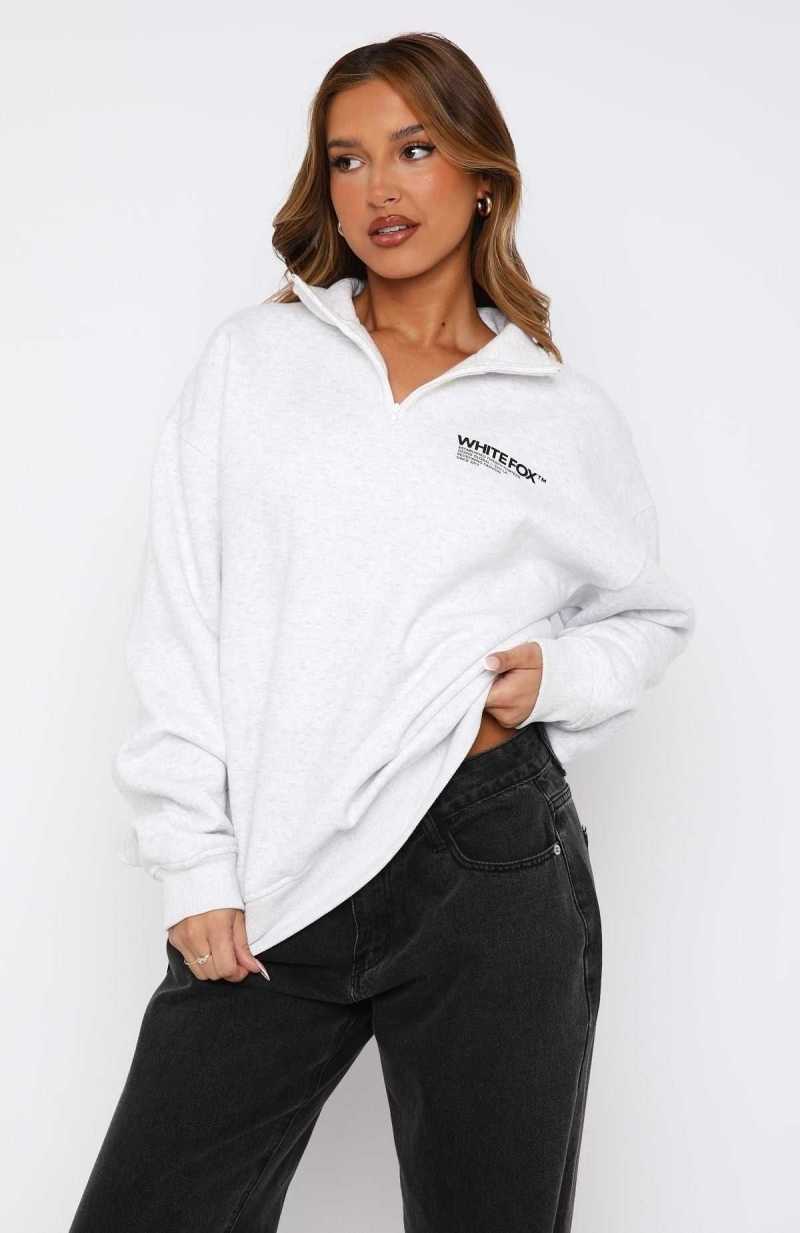 White Fox Like No One Else Zip Front Sweater Grey Marle | NDBYFO-758