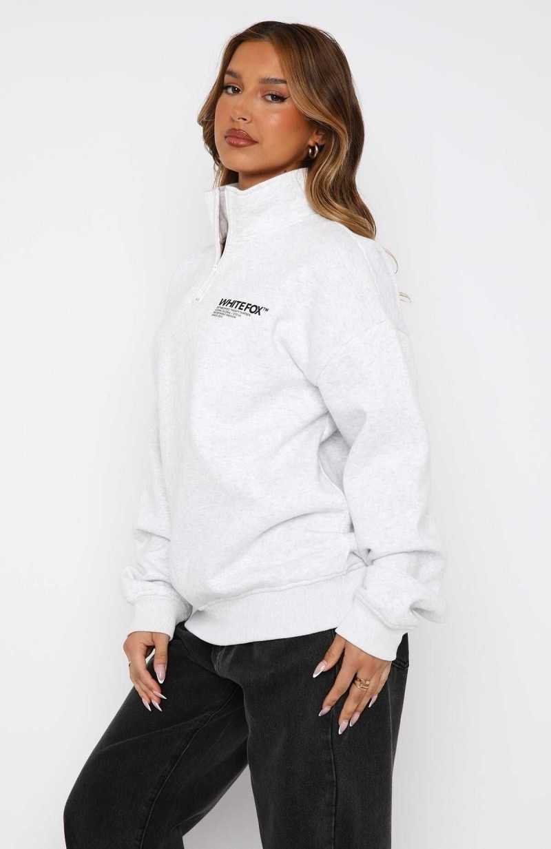 White Fox Like No One Else Zip Front Sweater Grey Marle | NDBYFO-758