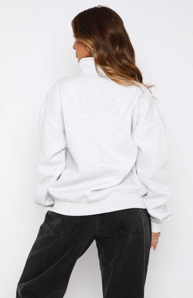 White Fox Like No One Else Zip Front Sweater Grey Marle | NDBYFO-758