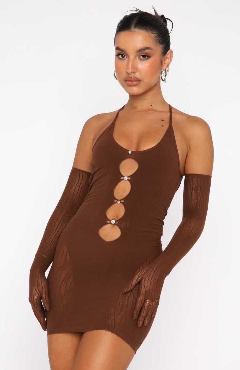 White Fox Link Up Mini Dress Chocolate | VPCXHD-961