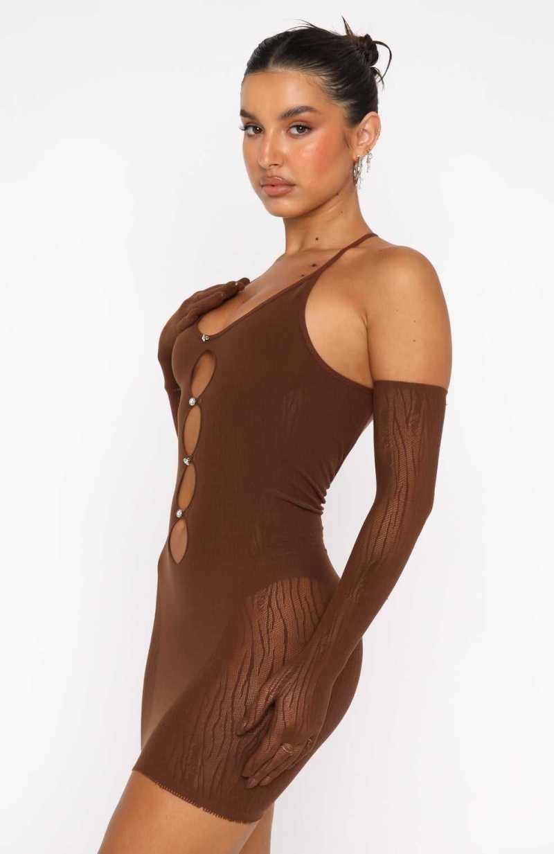 White Fox Link Up Mini Dress Chocolate | VPCXHD-961