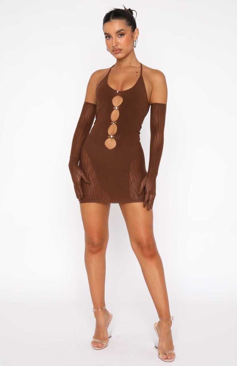 White Fox Link Up Mini Dress Chocolate | VPCXHD-961