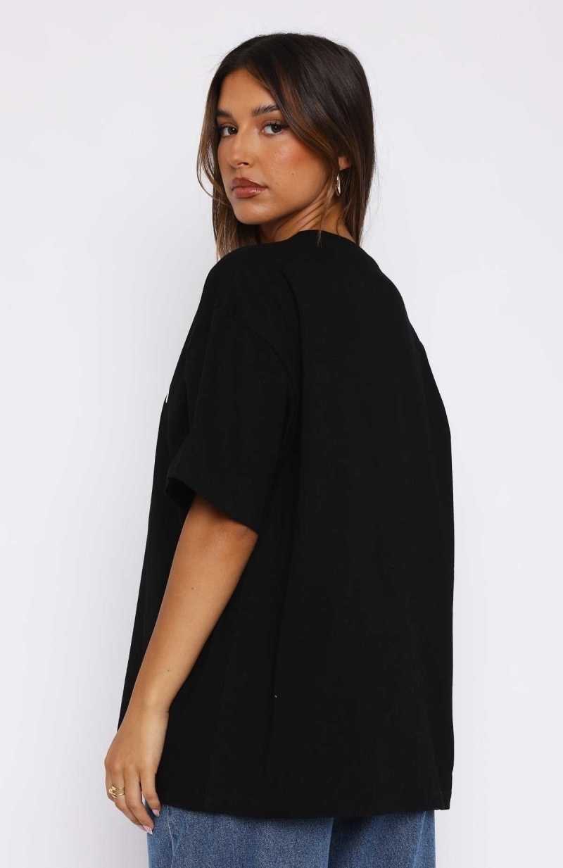 White Fox Looking For More Oversized Tee Black | YNRJQH-987