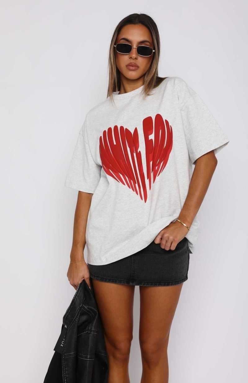 White Fox Love Burst Oversized Tee Grey Marle | MJWVLC-657