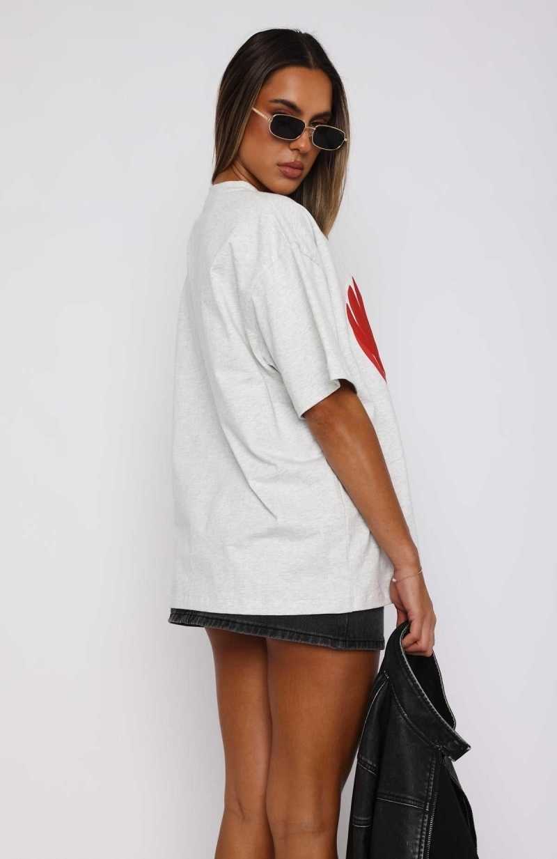 White Fox Love Burst Oversized Tee Grey Marle | MJWVLC-657