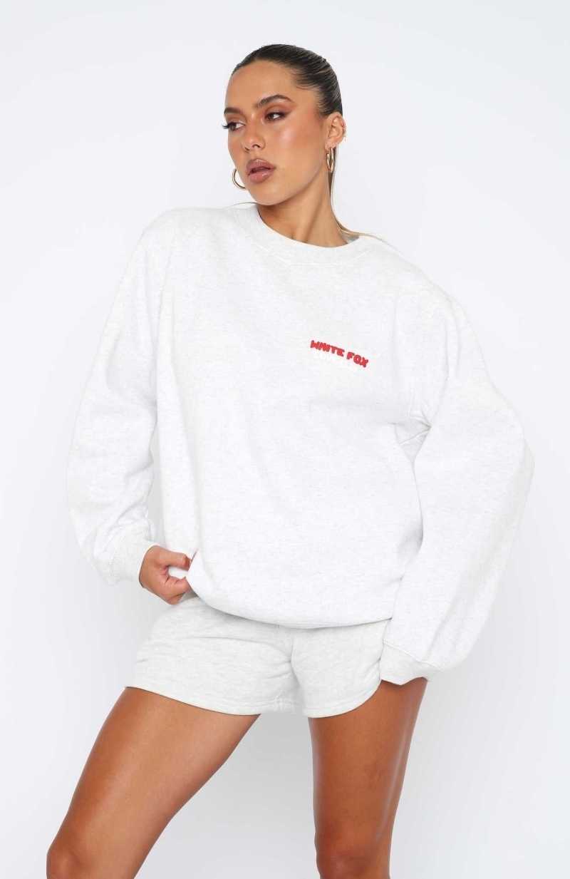 White Fox Love Club Oversized Sweater Grey Marle | WNGSAZ-039