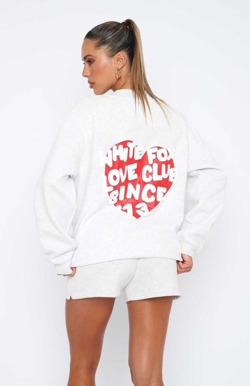 White Fox Love Club Oversized Sweater Grey Marle | WNGSAZ-039