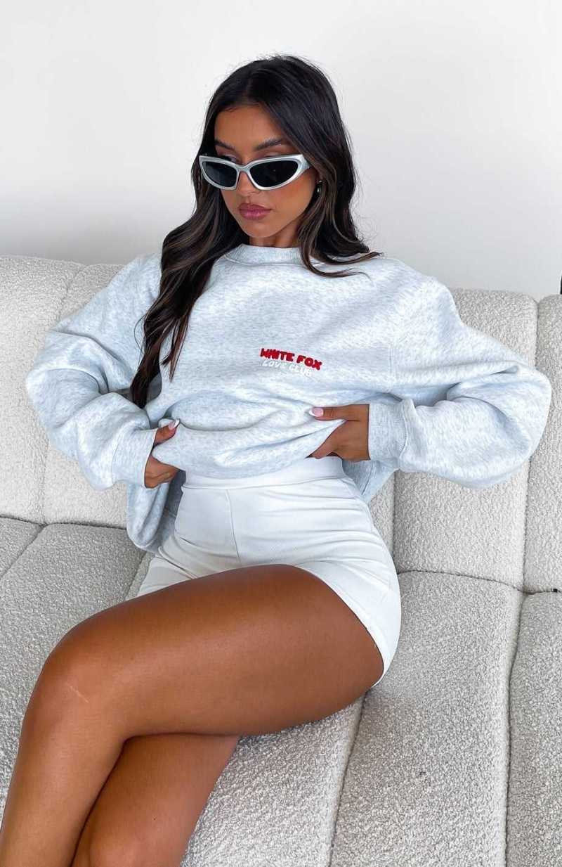 White Fox Love Club Oversized Sweater Grey Marle | WNGSAZ-039