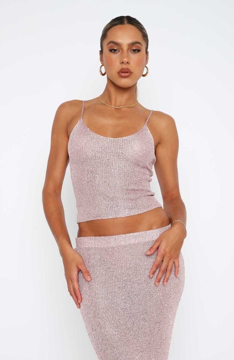 White Fox Love Galore Sequin Knit Top Pink | WBNZAF-054