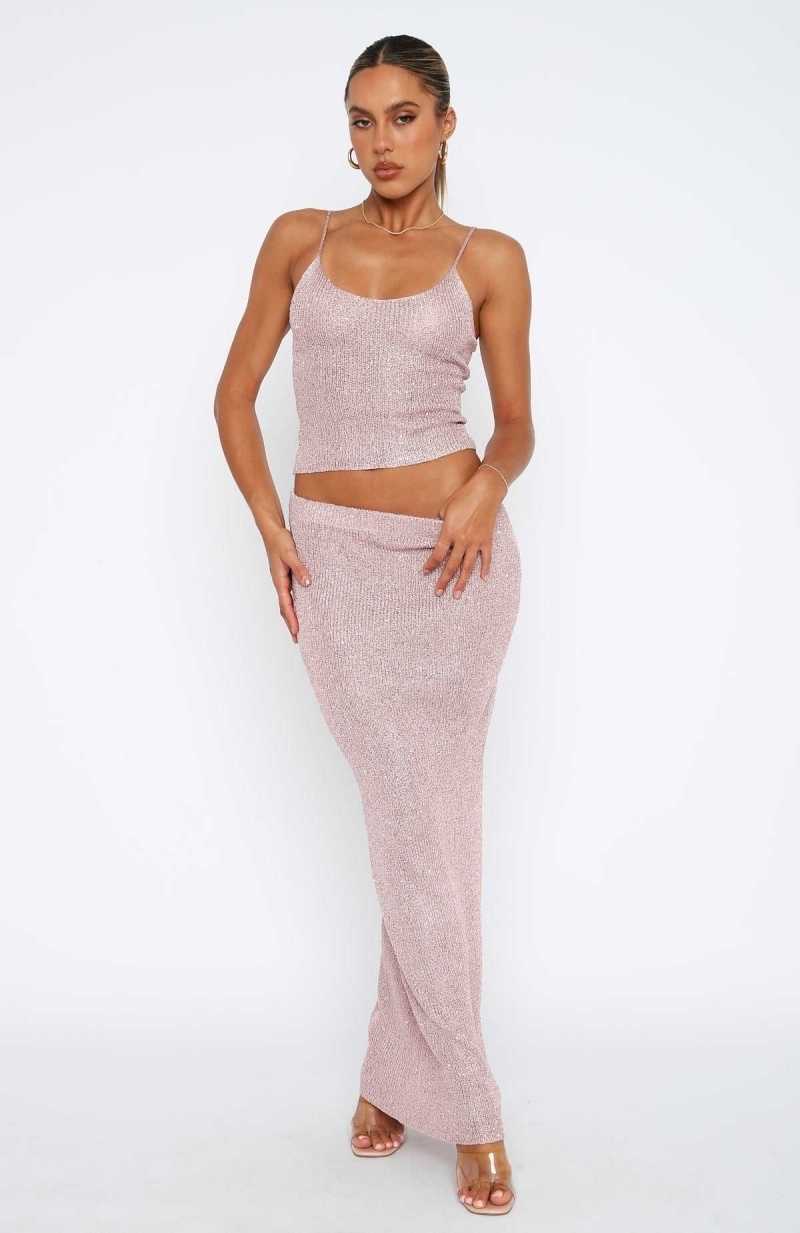 White Fox Love Galore Sequin Knit Top Pink | WBNZAF-054