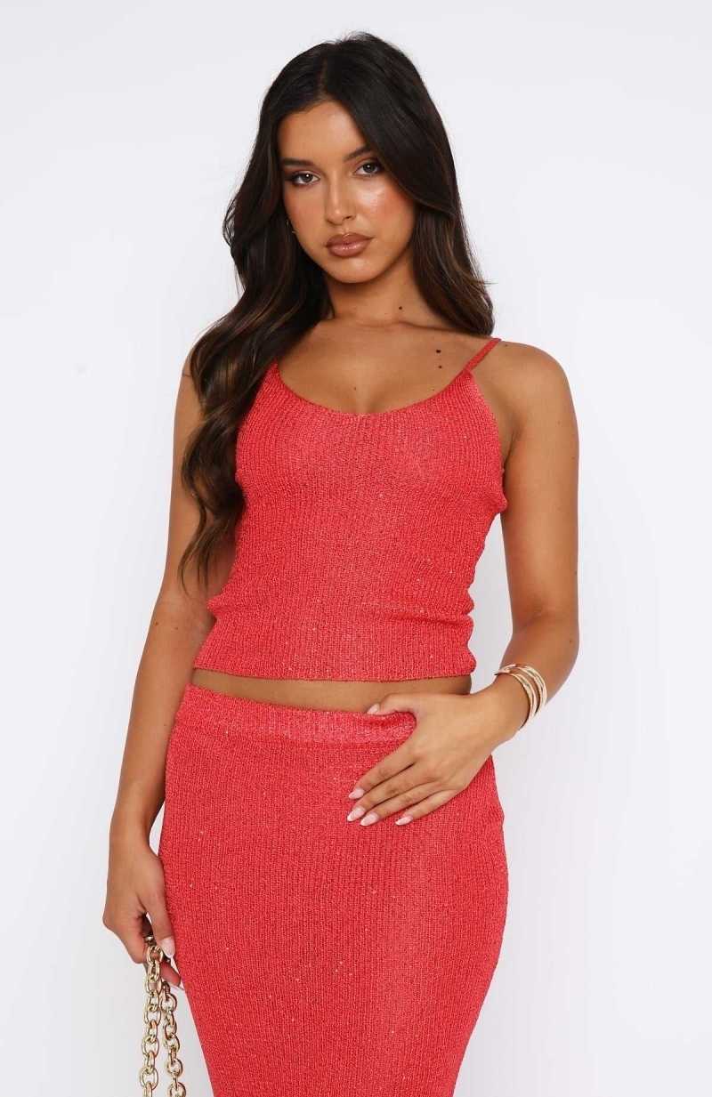 White Fox Love Galore Sequin Knit Top Red | DTMPWQ-304