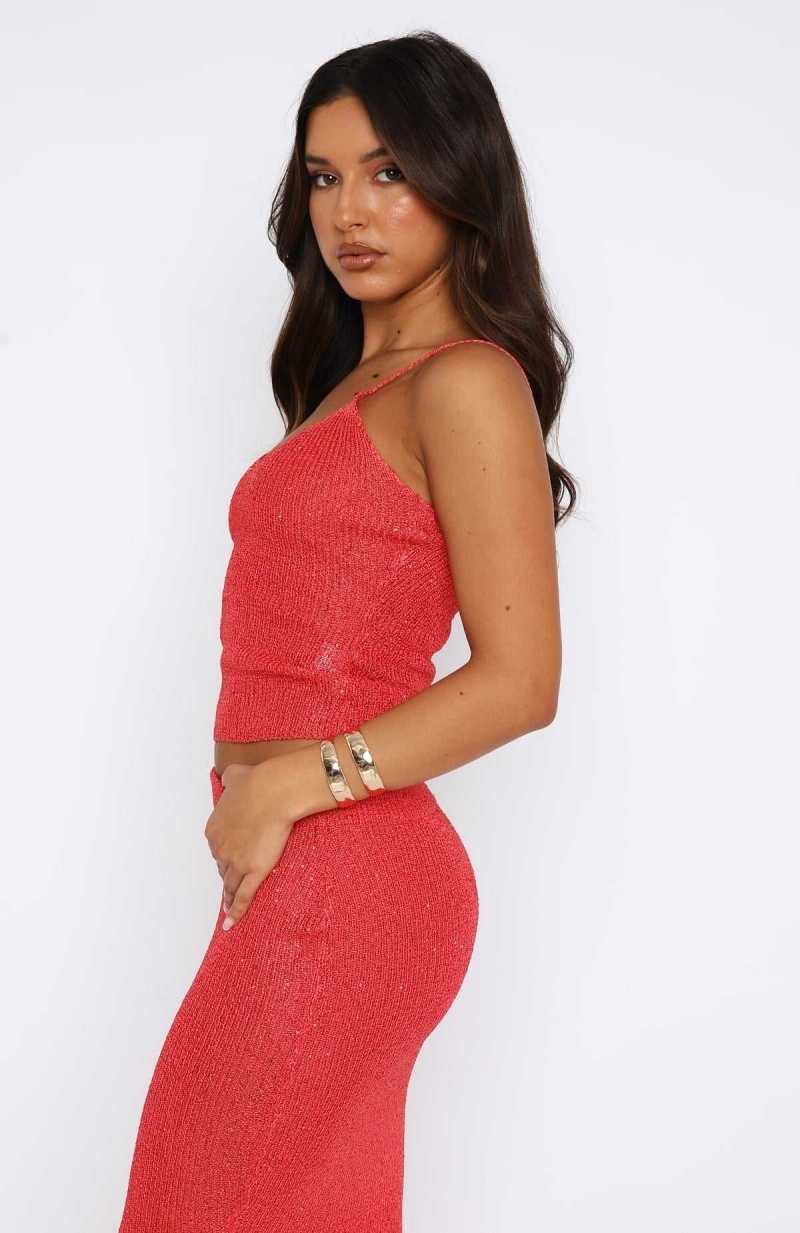 White Fox Love Galore Sequin Knit Top Red | DTMPWQ-304