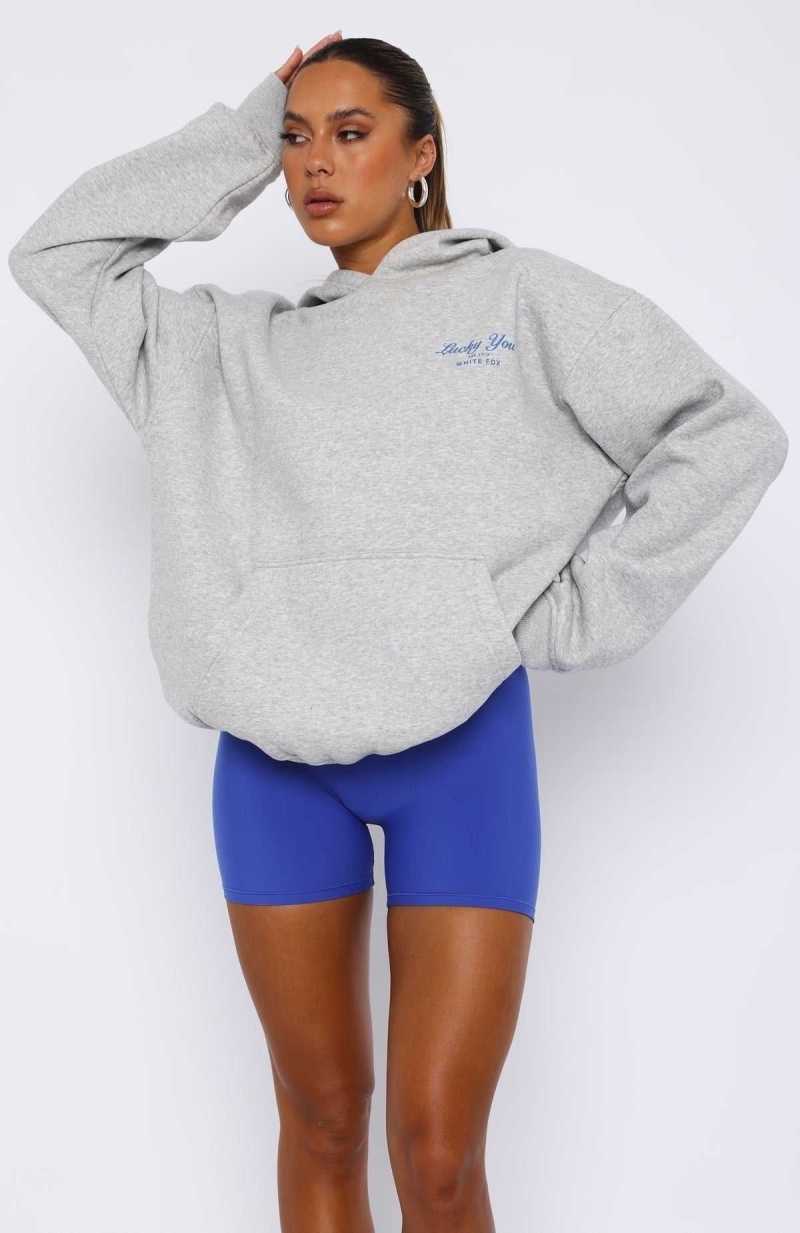 White Fox Lucky You Oversized Hoodie Dark Grey Marle | INXCVZ-136