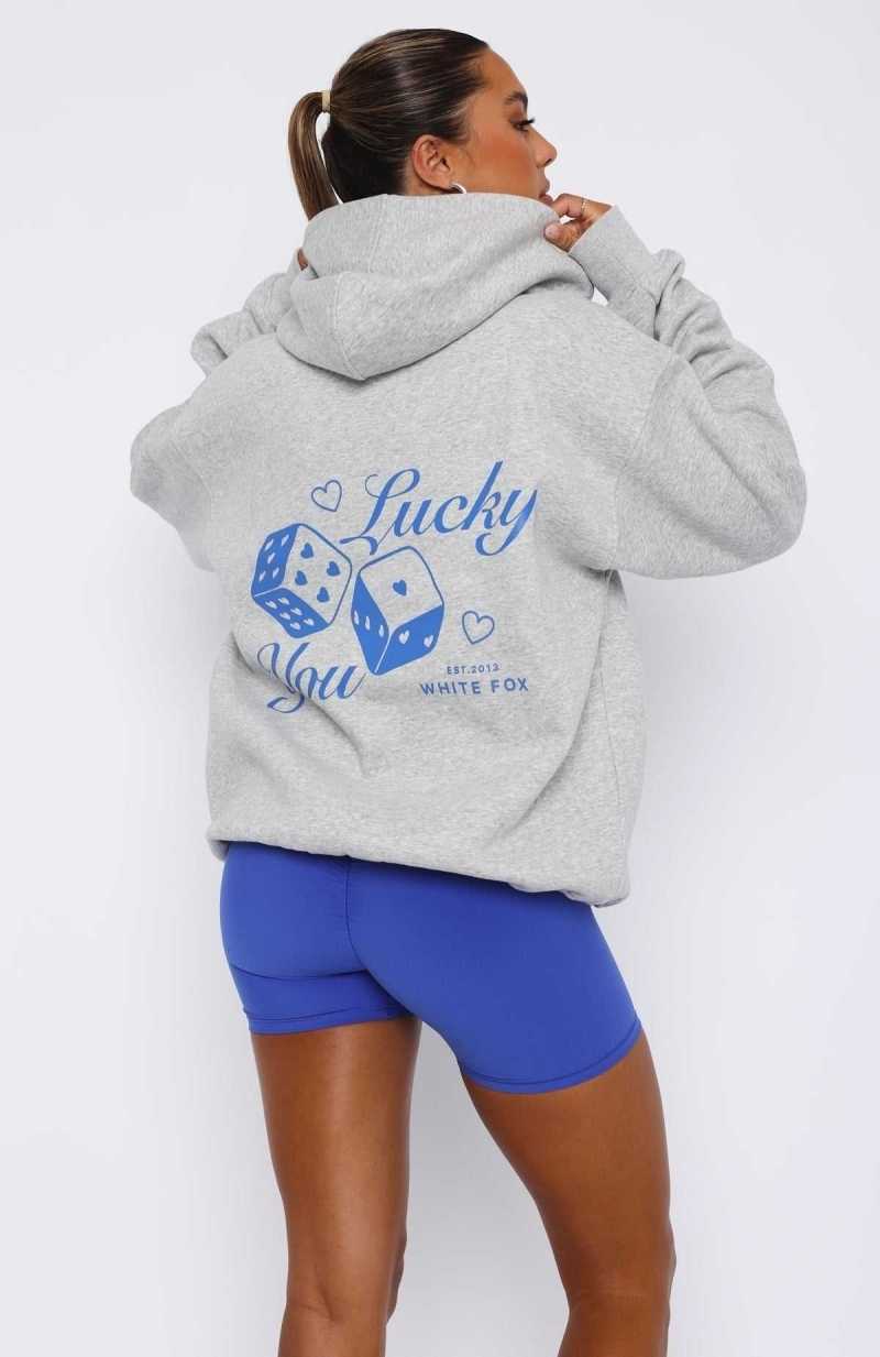 White Fox Lucky You Oversized Hoodie Dark Grey Marle | INXCVZ-136