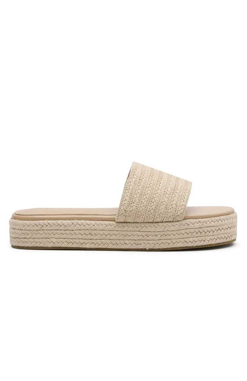 White Fox Lush Life Slides Natural Woven | OPWEVJ-976