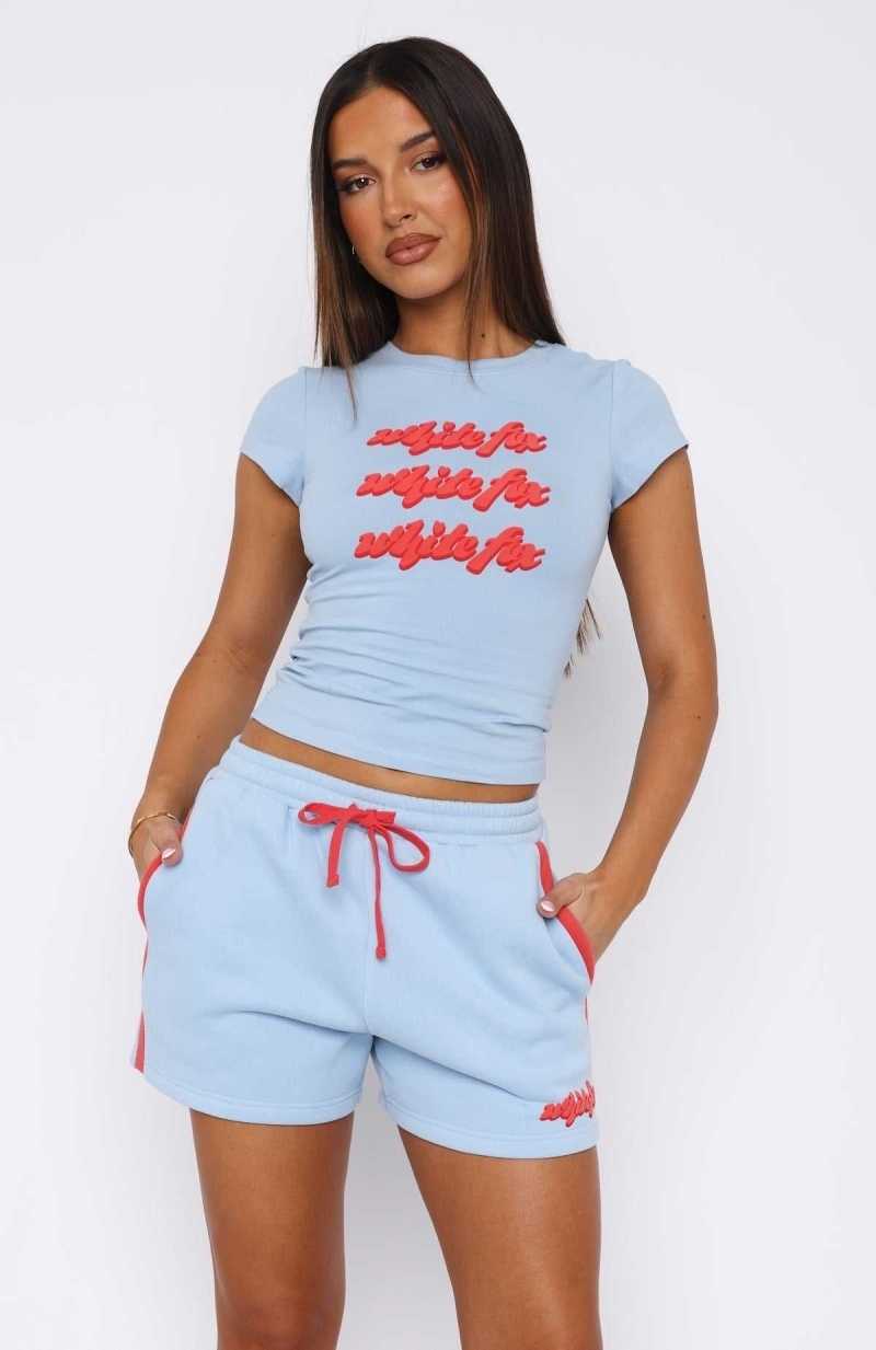 White Fox Make You Double Take Baby Tee Baby Blue | UMOSZP-901