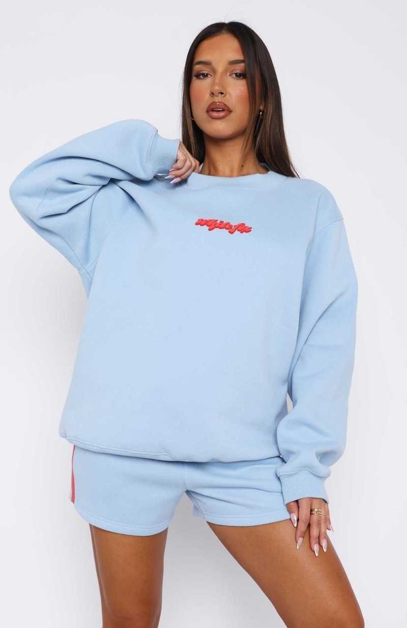 White Fox Make You Double Take Oversized Sweater Baby Blue | PFZJVN-513
