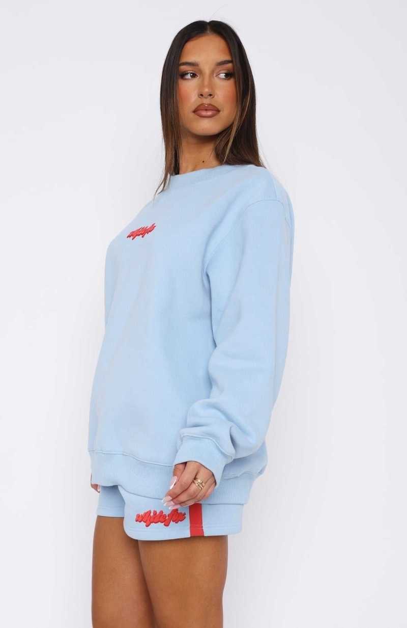 White Fox Make You Double Take Oversized Sweater Baby Blue | PFZJVN-513