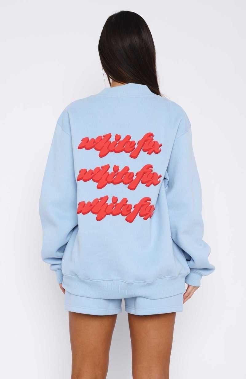 White Fox Make You Double Take Oversized Sweater Baby Blue | PFZJVN-513