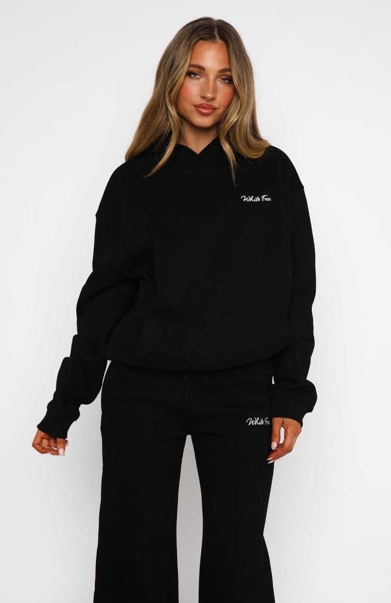 White Fox Match Your Words Oversized Hoodie Black | VDUJLZ-637