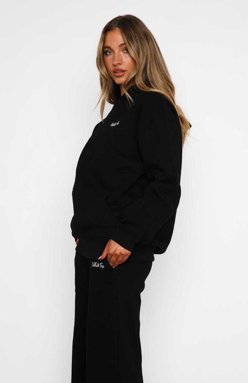 White Fox Match Your Words Oversized Hoodie Black | VDUJLZ-637