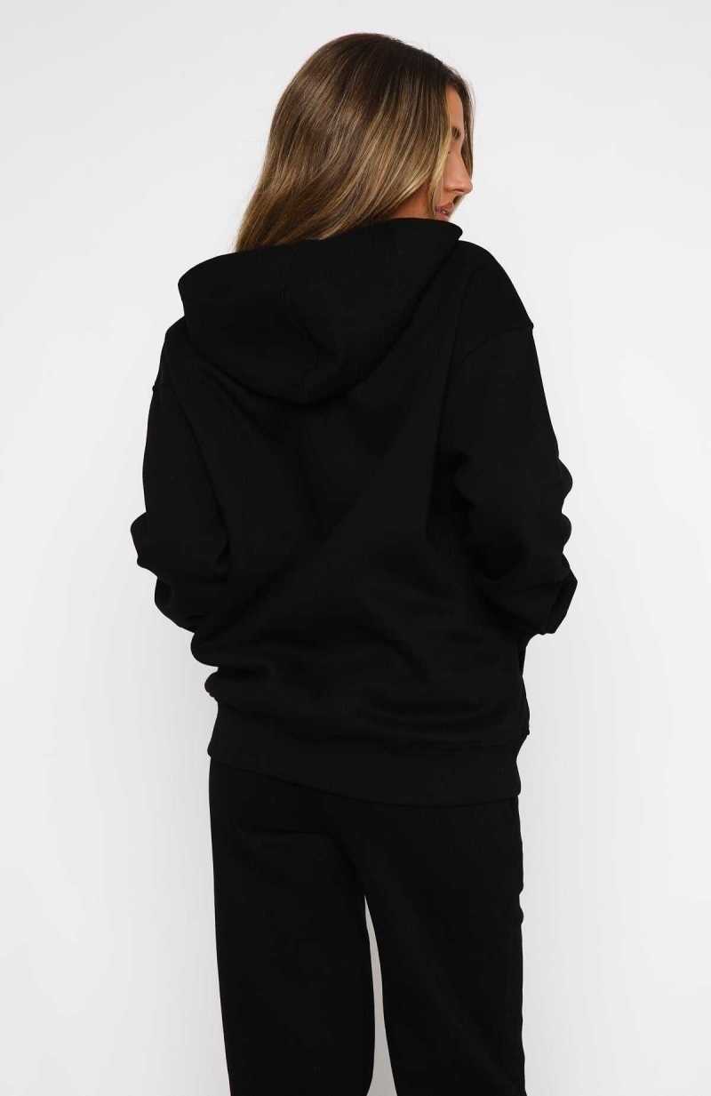 White Fox Match Your Words Oversized Hoodie Black | VDUJLZ-637