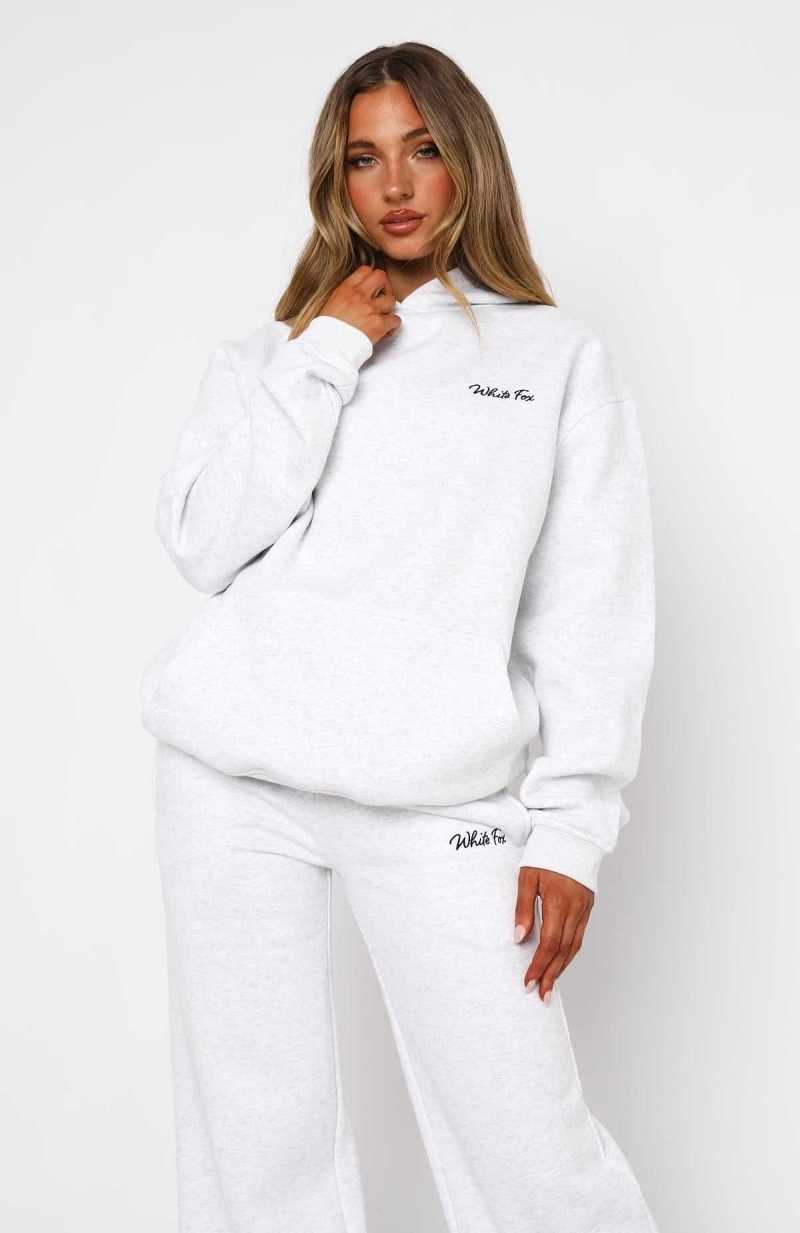 White Fox Match Your Words Oversized Hoodie Grey Marle | HMDQWE-342