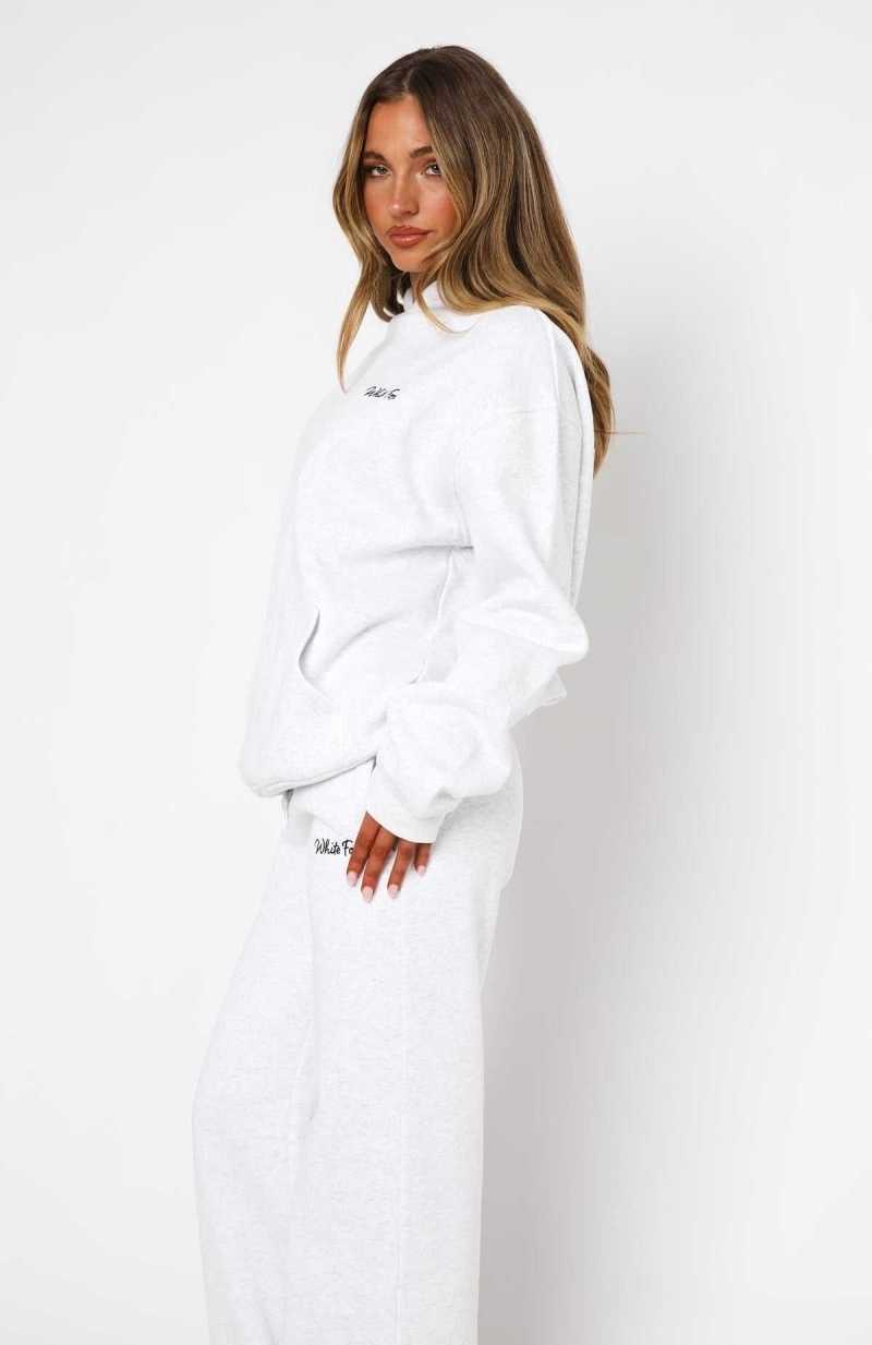 White Fox Match Your Words Oversized Hoodie Grey Marle | HMDQWE-342