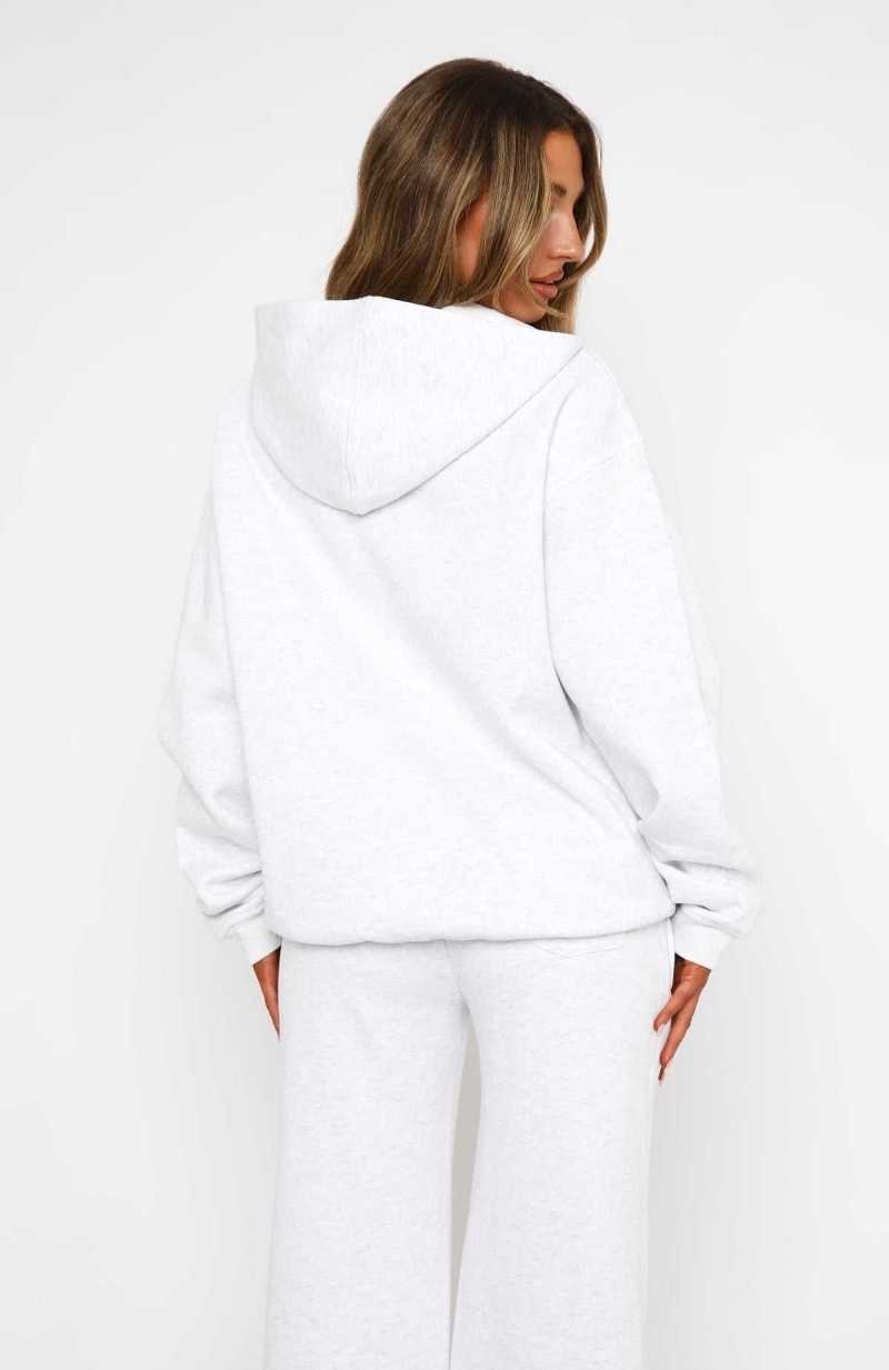 White Fox Match Your Words Oversized Hoodie Grey Marle | HMDQWE-342