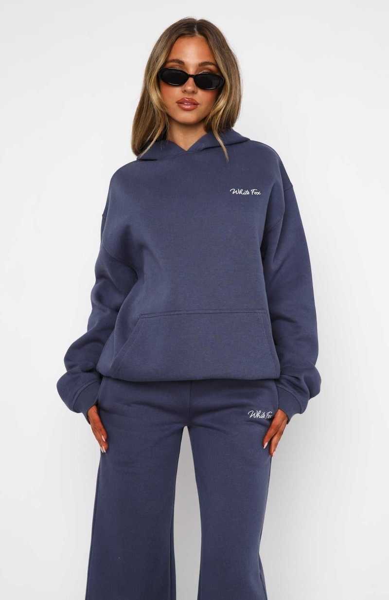 White Fox Match Your Words Oversized Hoodie Navy | MTRZBH-805