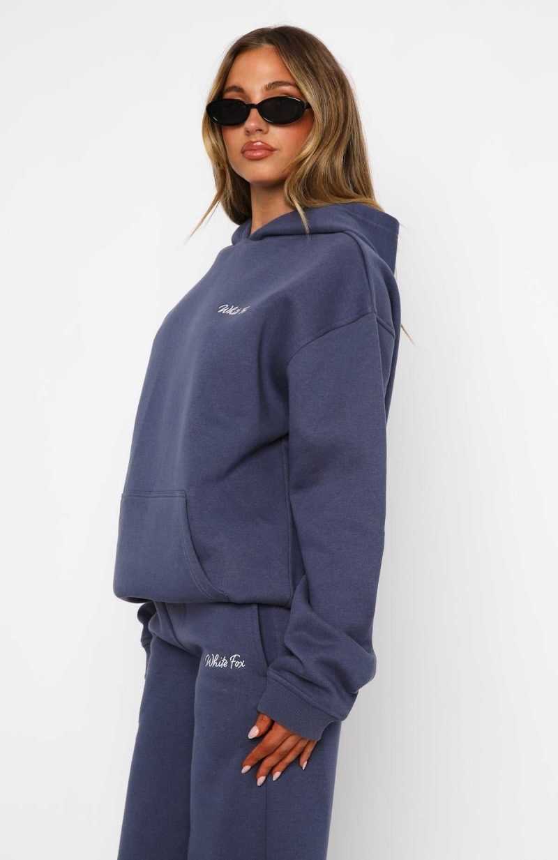 White Fox Match Your Words Oversized Hoodie Navy | MTRZBH-805