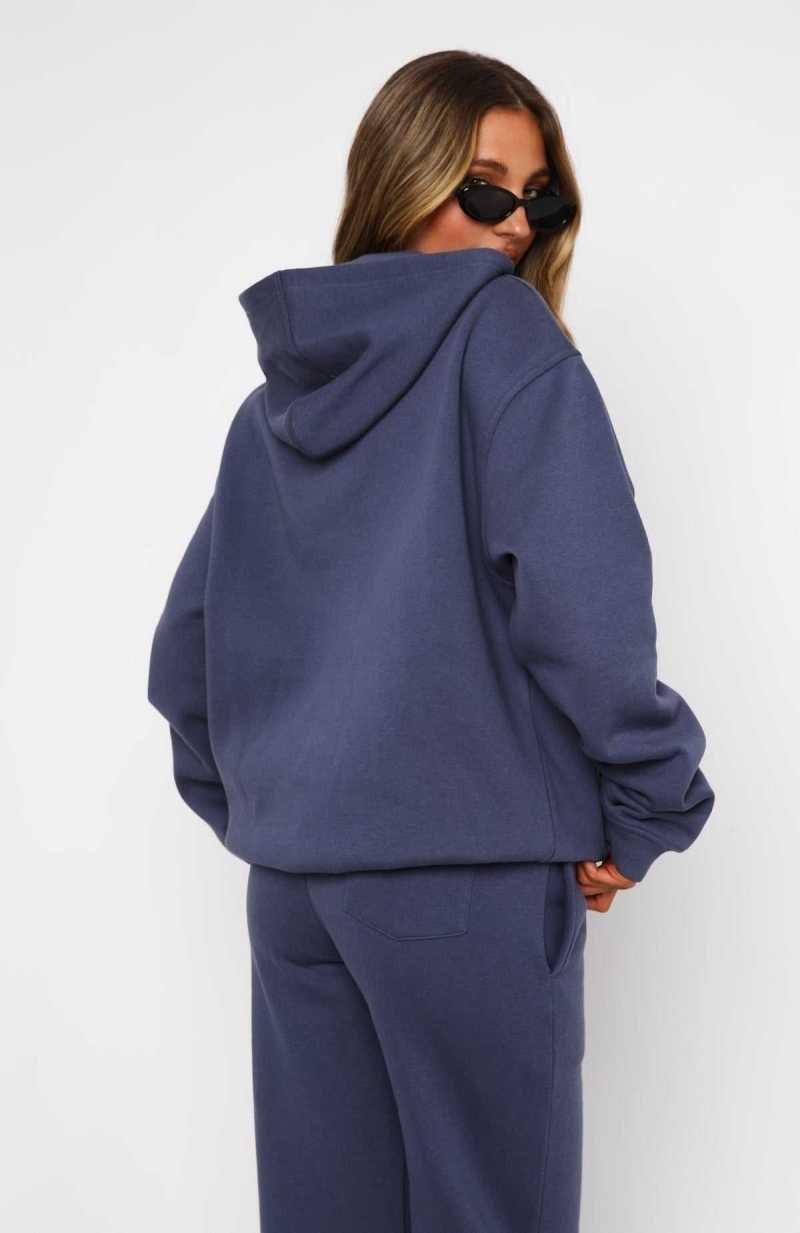 White Fox Match Your Words Oversized Hoodie Navy | MTRZBH-805