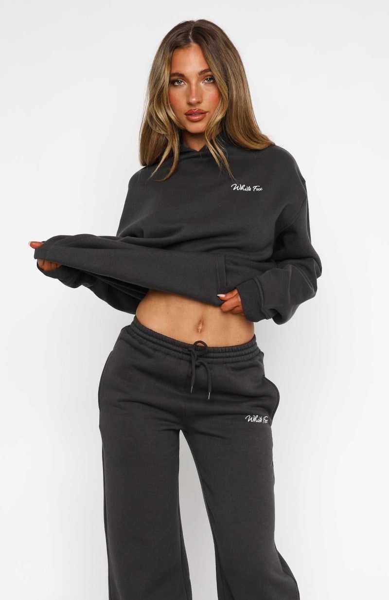 White Fox Match Your Words Oversized Hoodie Charcoal | MOUKVG-927