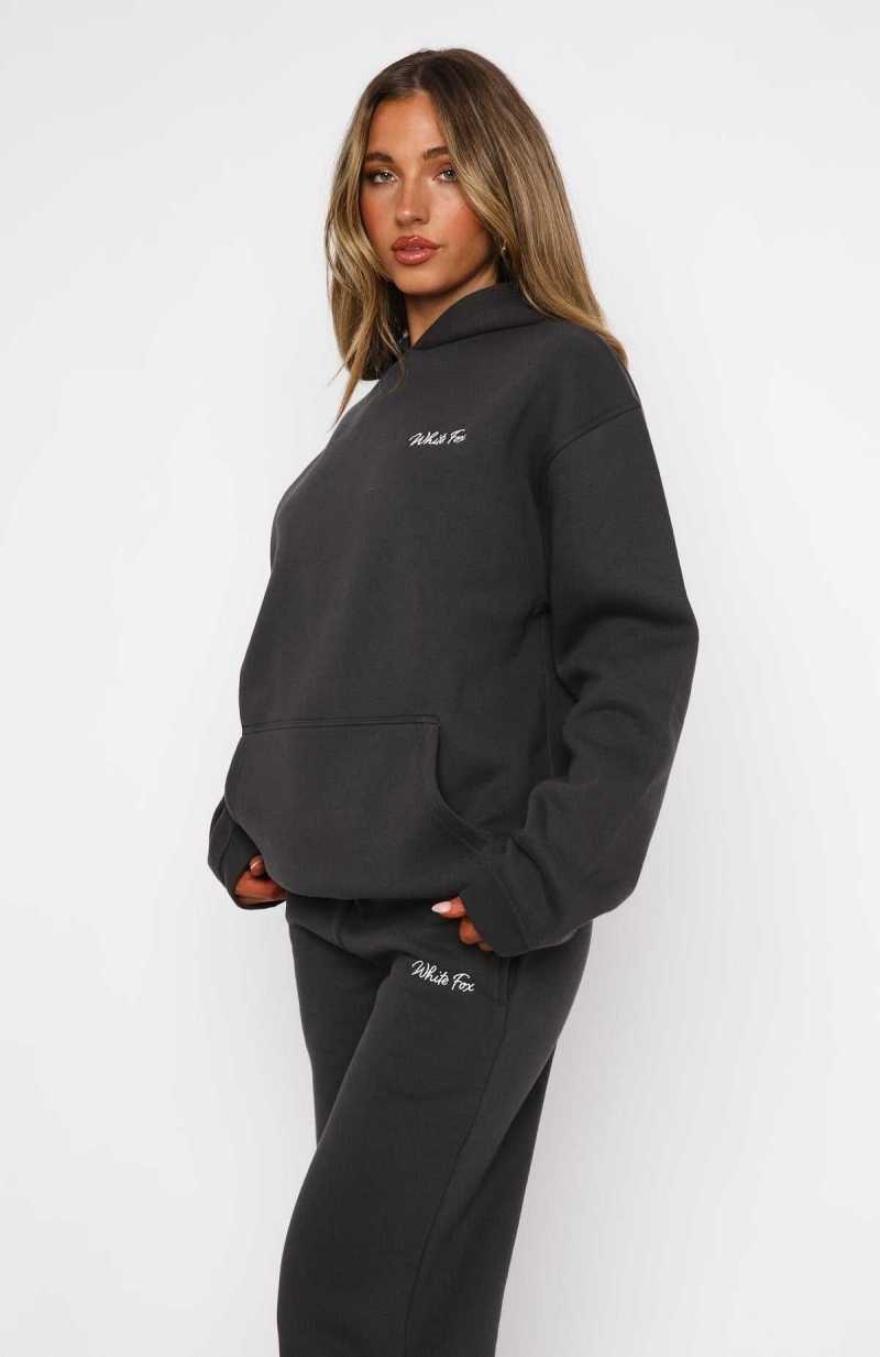 White Fox Match Your Words Oversized Hoodie Charcoal | MOUKVG-927