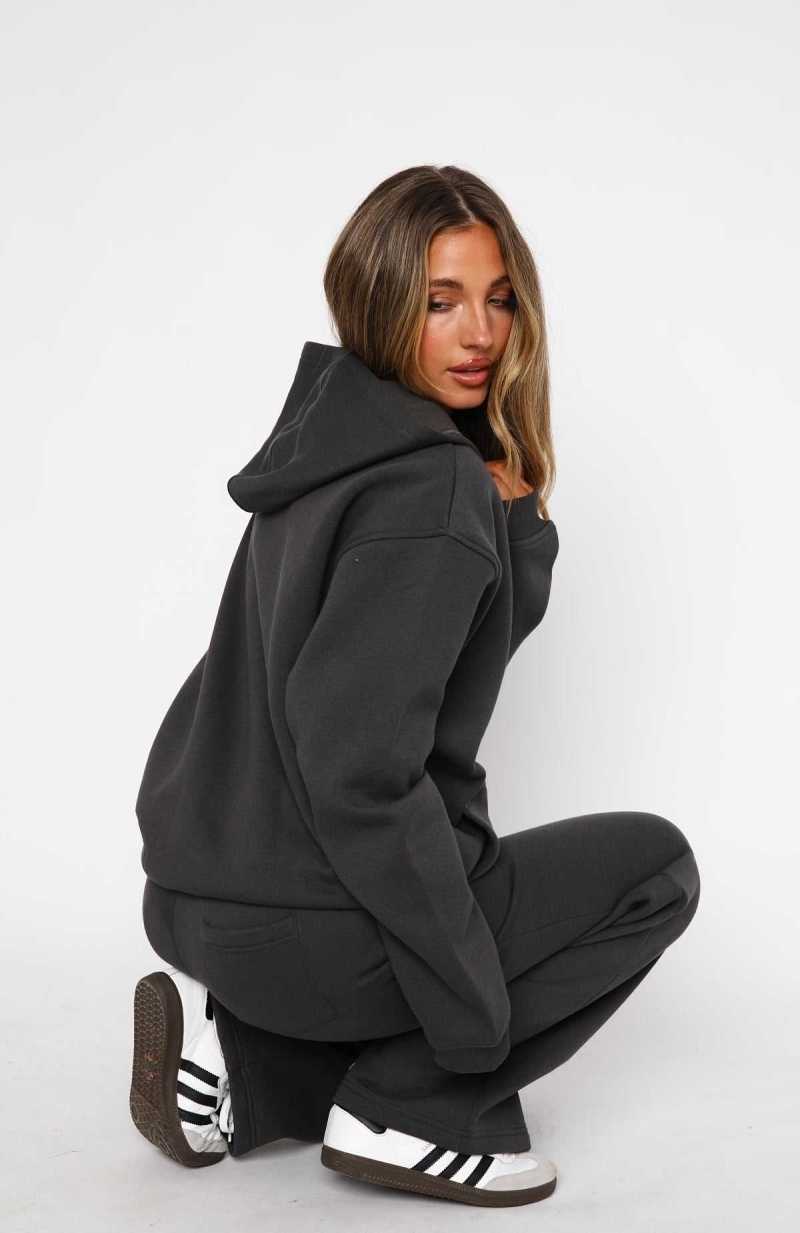 White Fox Match Your Words Oversized Hoodie Charcoal | MOUKVG-927