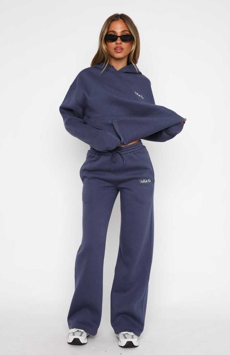 White Fox Match Your Words Wide Leg Sweatpants Navy | RJQEDH-395