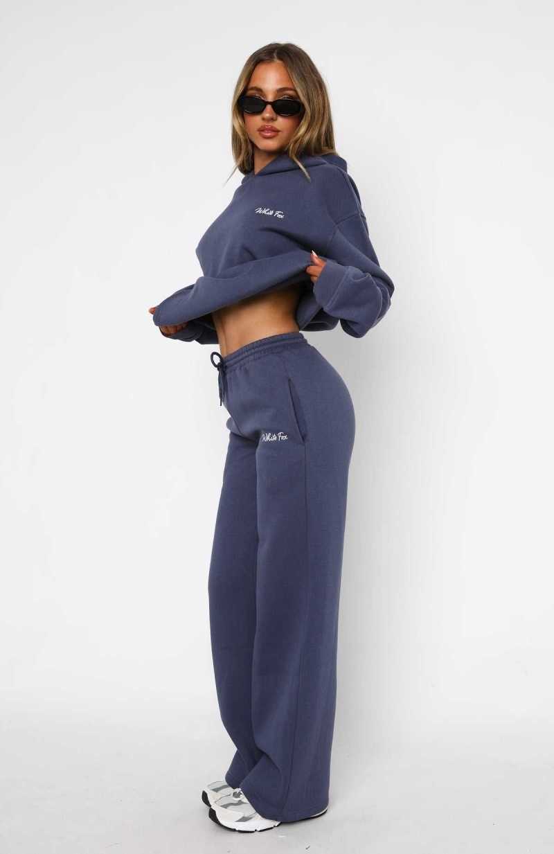 White Fox Match Your Words Wide Leg Sweatpants Navy | RJQEDH-395