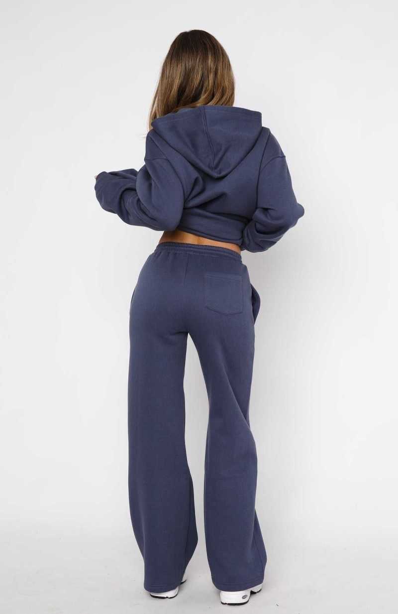 White Fox Match Your Words Wide Leg Sweatpants Navy | RJQEDH-395