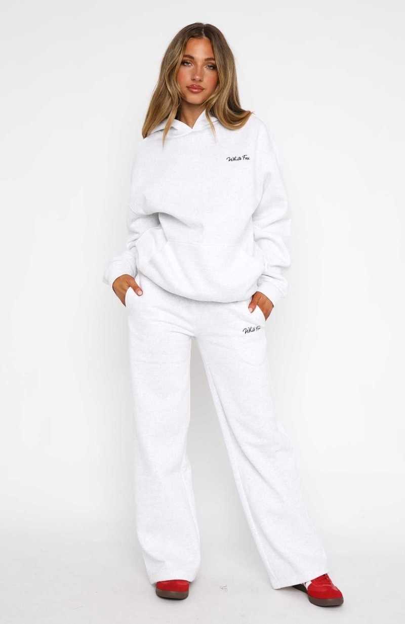 White Fox Match Your Words Wide Leg Sweatpants Grey Marle | NEHXTQ-951