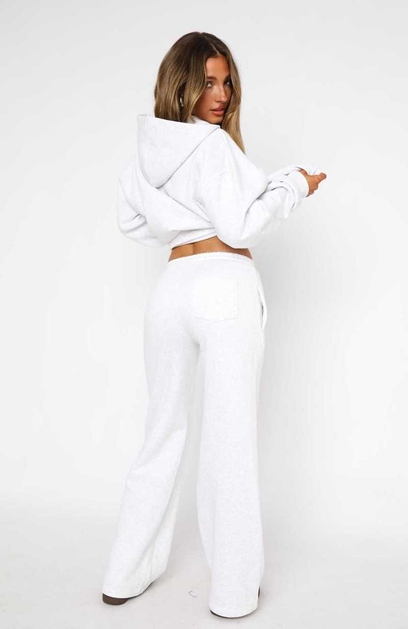 White Fox Match Your Words Wide Leg Sweatpants Grey Marle | NEHXTQ-951