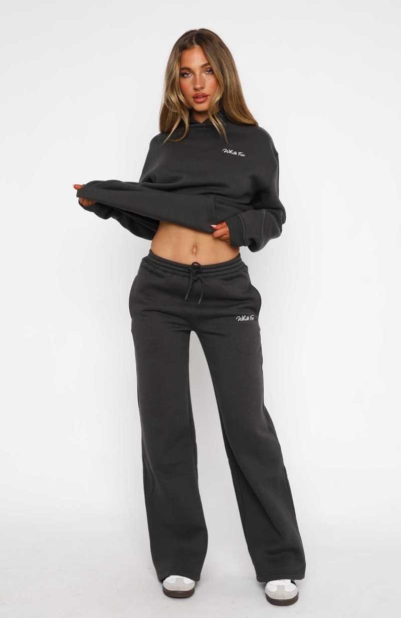 White Fox Match Your Words Wide Leg Sweatpants Charcoal | OAMRXY-748