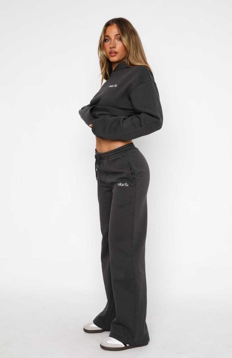 White Fox Match Your Words Wide Leg Sweatpants Charcoal | OAMRXY-748