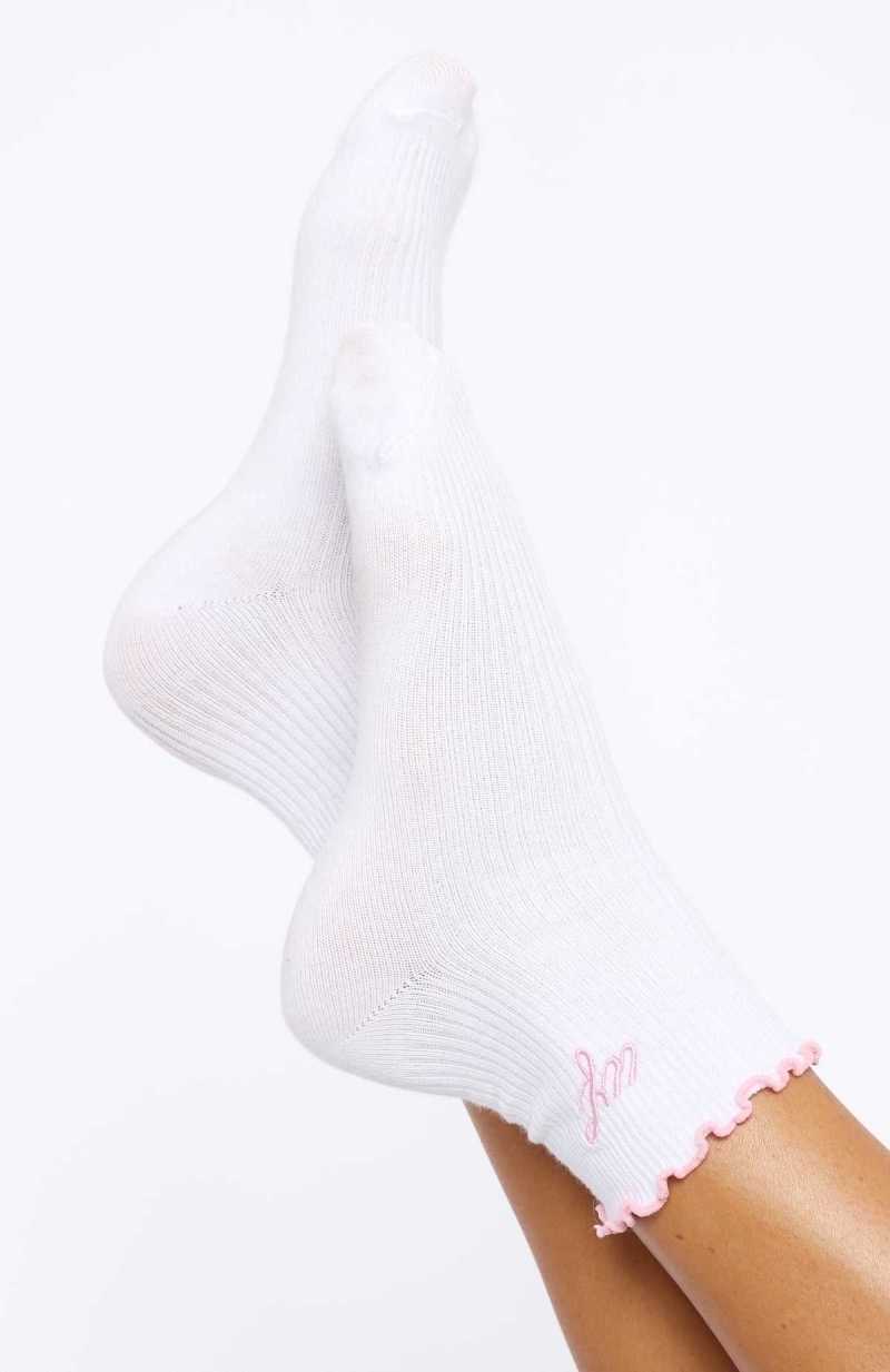 White Fox Me Time Socks White/Pink | ZAWMEO-851